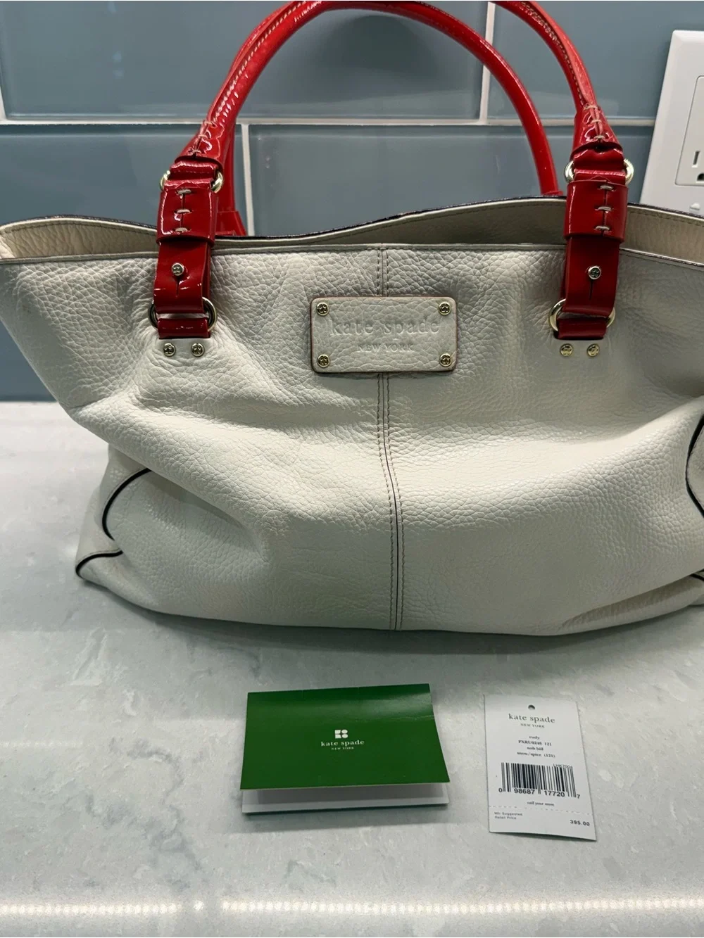 Kate Spade Rudy Nob Hill PXRU0248 Snow/Spice Pebbled Leather Tote w/Dust Bag